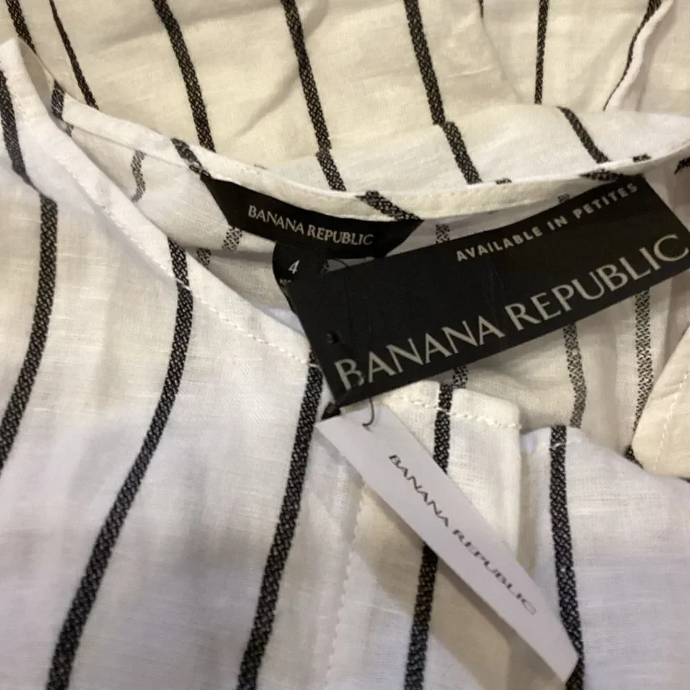NWT Banana Republic white/black striped linen blend wide pant jumpsuit Small